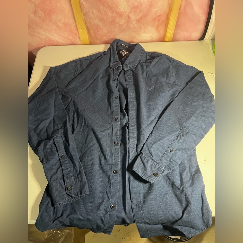 Hollister navy muscle fit Epic Flex Stretch button up